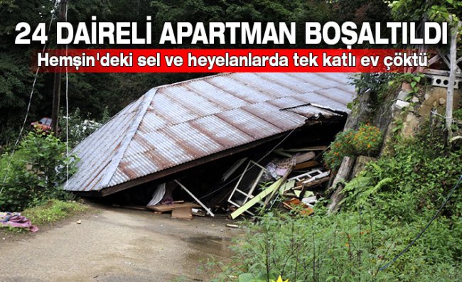 Hemşin'deki sel ve heyelanlarda tek katlı ev çöktü, 24 daireli apartman boşaltıldı