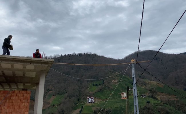 Rize'de Elektrik Direğinde Mahsur Kalan Kedi Kurtarıldı