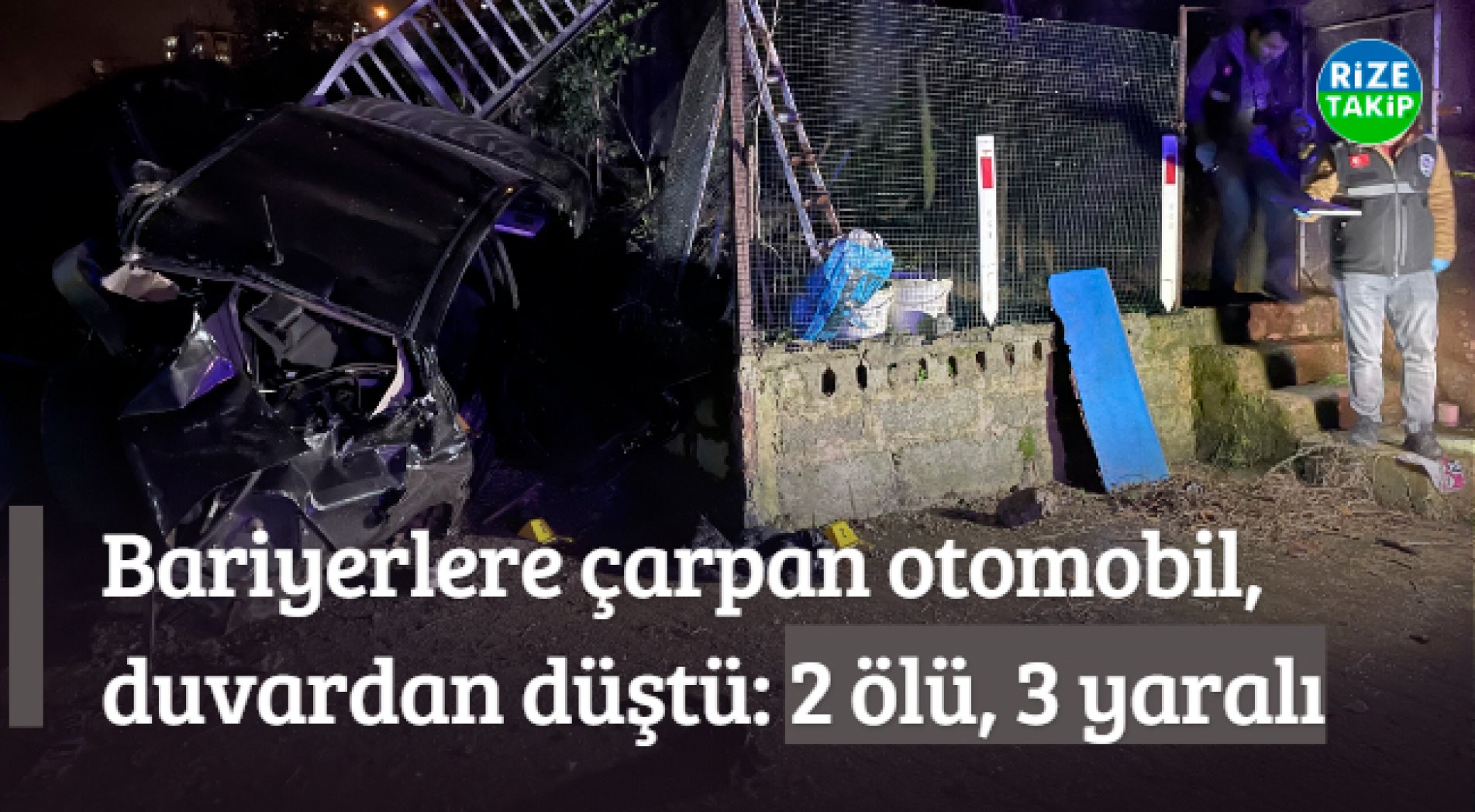 Üç metreden düşen otomobildeki 2 kişi öldü, 3 kişi yaralandı