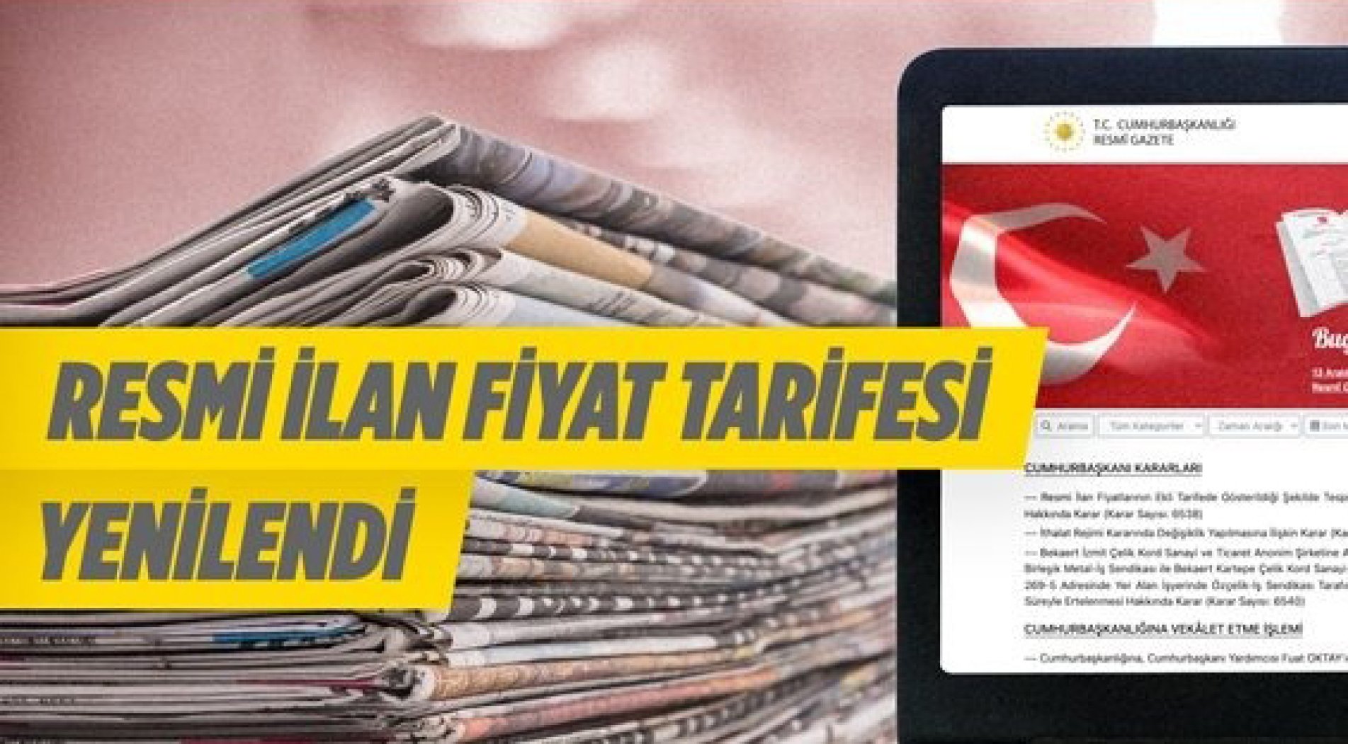 Yenilenen resmi ilan fiyat tarifesi 1 Ocak'ta yürürlüğe girecek