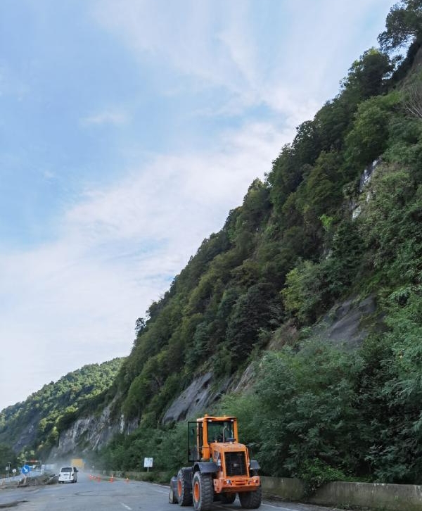 Karadeniz Sahil Yolu'nda heyelan; TIR hasar gördü