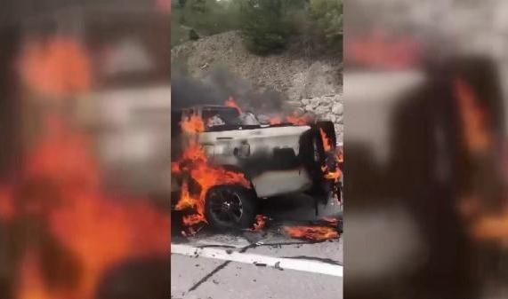 Sinop'ta alev alan kamyonet yandı