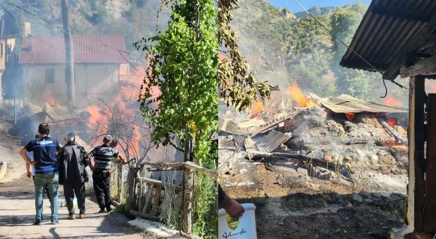 Artvin’de 5 ev, 2 ahır, samanlık ve bir traktör yandı