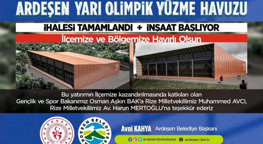 Ardeşen Yarı Olimpik Kapalı Yüzme Havuzu İnşaat Aşaması Başlıyor