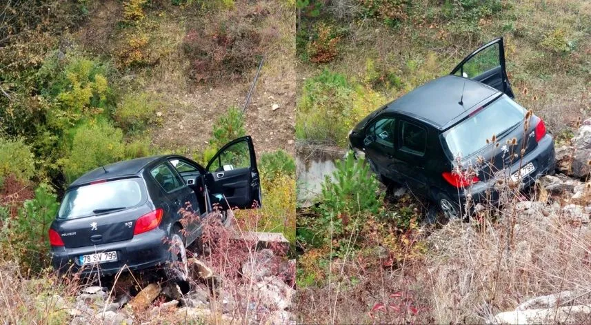 Karabük'te şarampole devrilen otomobilin sürücüsü yaralandı