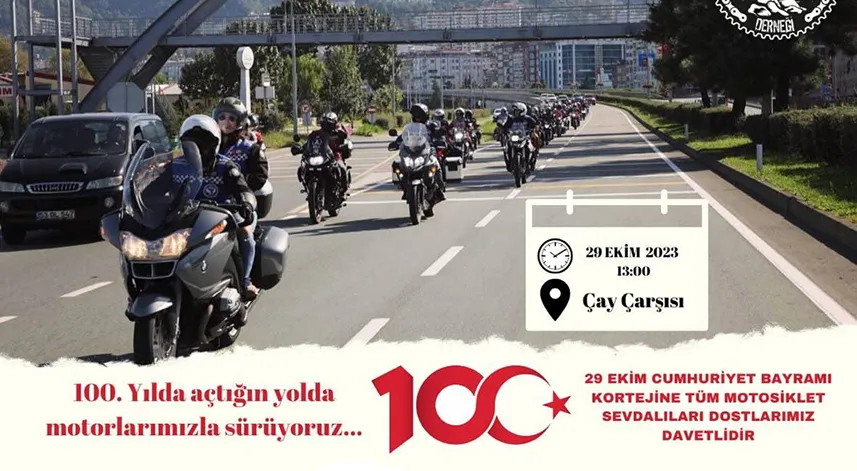 Rize'de motosiklet tutkunlarından '100. yıl' korteji