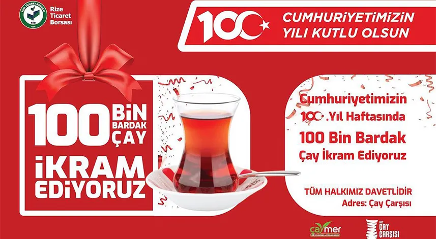 Rize’de 100. yıla özel 100 bin bardak çay ikramı 