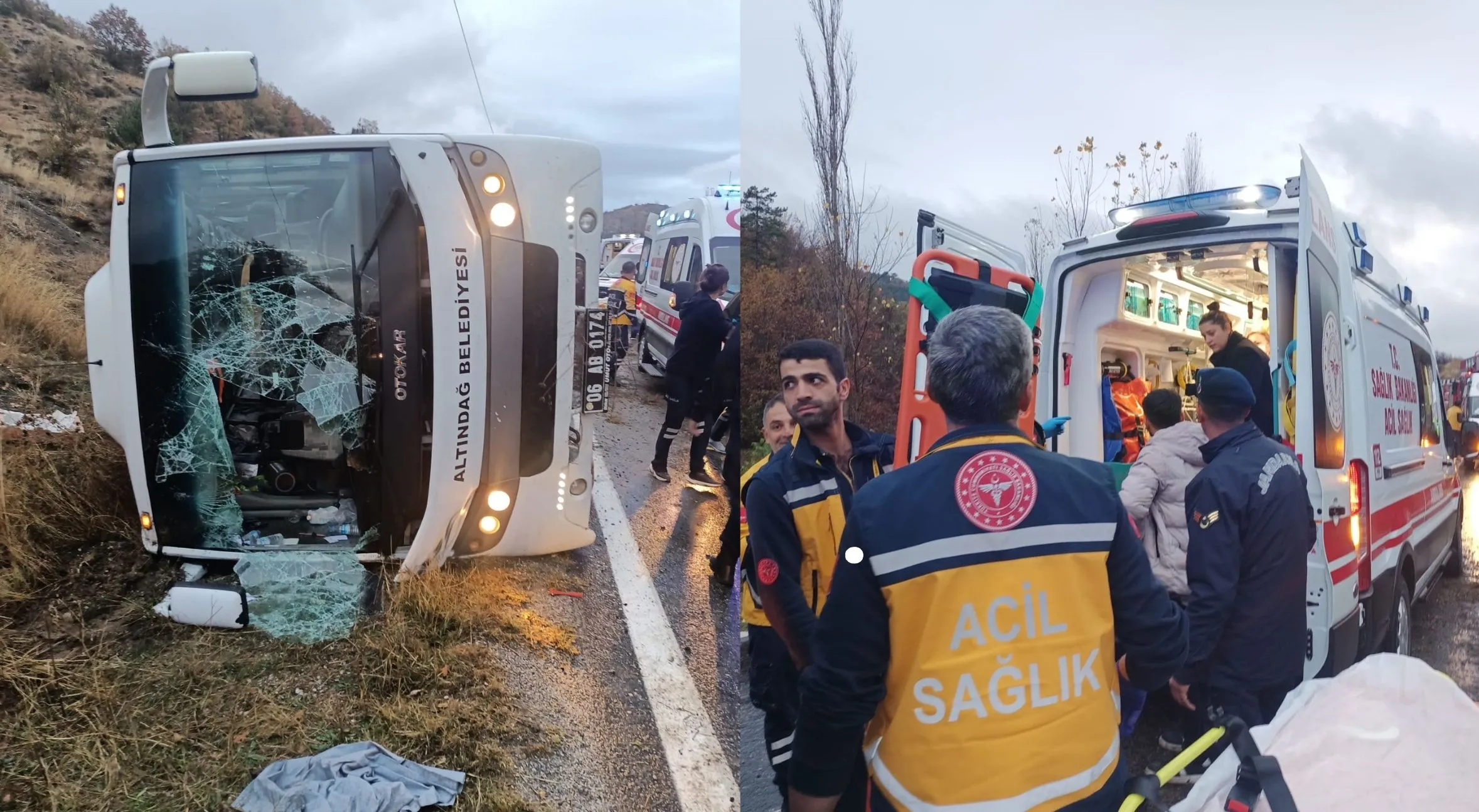 Devrilen otobüsteki 20 yolcu yaralandı