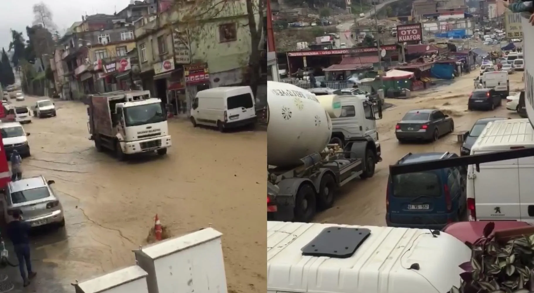 Trabzon'da su borusu patladı, yollar göle döndü