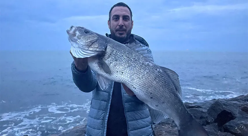 Akçakoca'da amatör balıkçı 8 kilogram ağırlığında levrek yakaladı