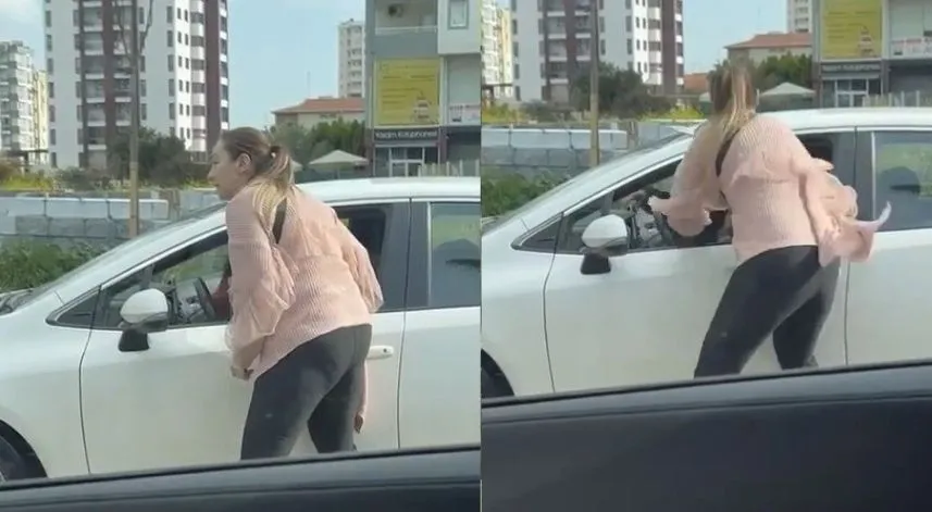 Trafikte kadın kadına kavga