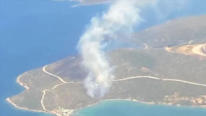 İzmir'in Urla ilçesinde makilik alanda çıkan yangın kontrol altında