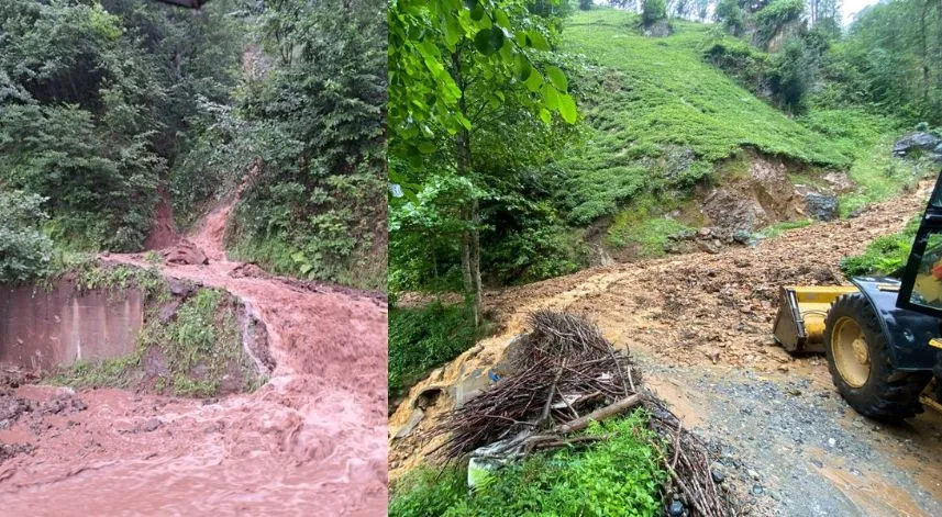 Rize'de şiddetli yağışta heyelanlar meydana geldi