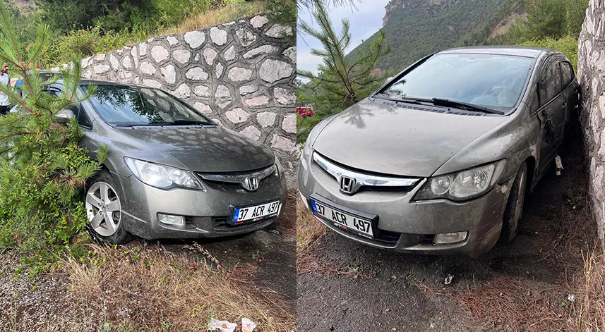 İstinat duvarına çarpan otomobildeki 3 kişi yaralandı