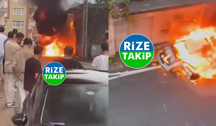 Rize’de park halindeki araç alevler içinde kaldı