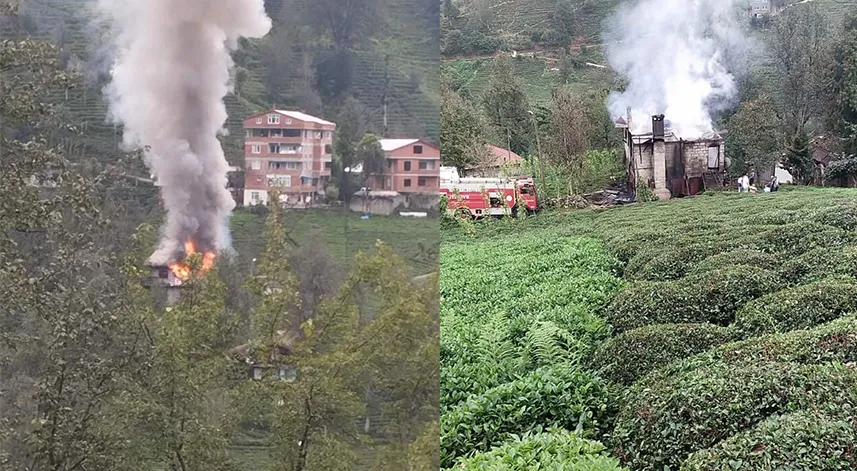 Rize'de yanan ev, itfaiye ekiplerince söndürüldü