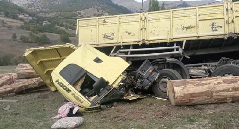 Giresun'da tomruk yüklü kamyon devrildi