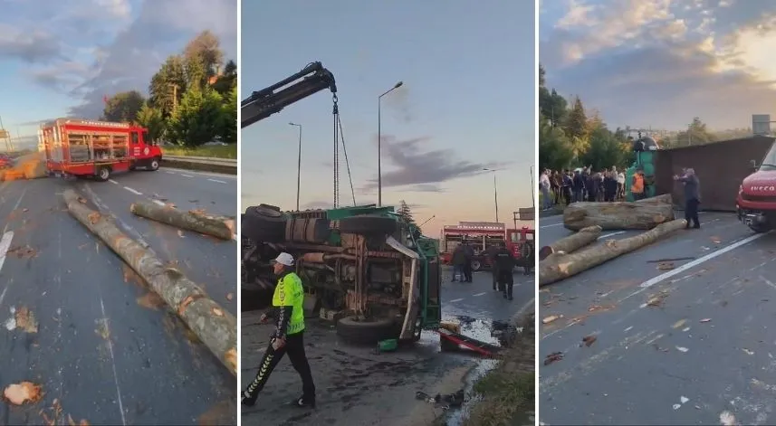 Rize'de tomruk yüklü kamyon ile kamyonet çarpıştı