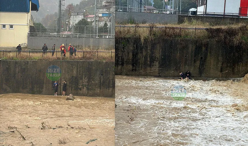 Rize’de iki genç derede mahsur kaldı