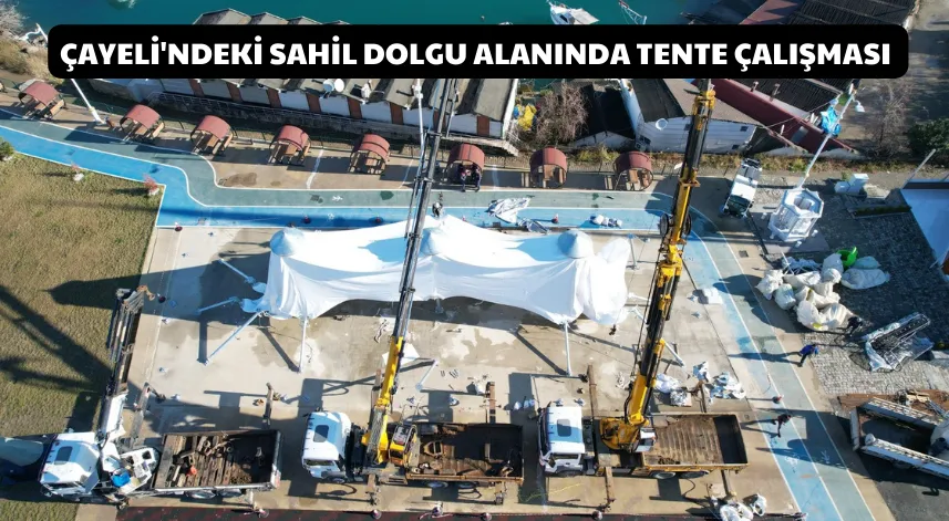 Çayeli'ndeki sahil dolgu alanında tente çalışması 