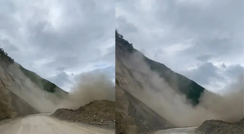 Artvin’de heyelan nedeniyle karayolu kapandı; o anlar kamerada 