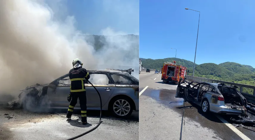 Bolu Dağı geçişinde otomobil küle döndü