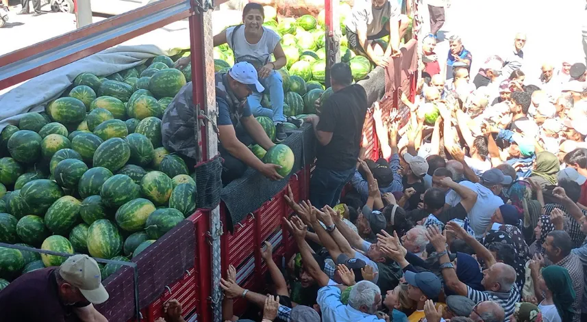 Ücretsiz dağıtılan 26 ton karpuz 45 dakikada bitti