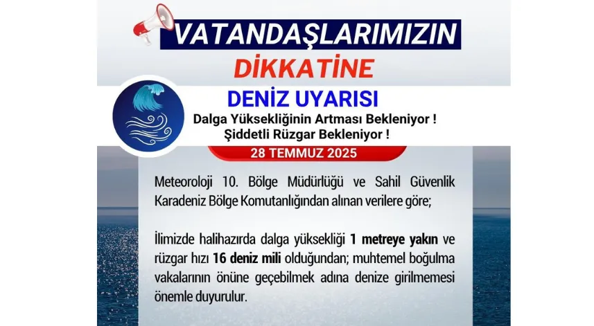 Meteorolojiden Samsun’da denize girmeyin uyarısı