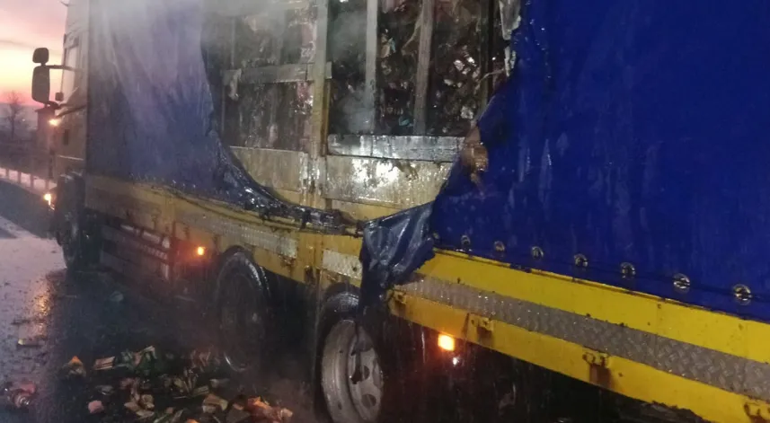 Kuruyemiş yüklü TIR'ın dorsesi yandı