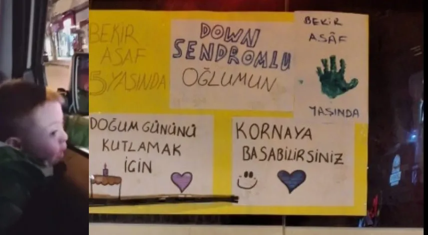 Down sendromlu Bekir Asaf'ın doğum gününü, sürücüler kornalarla kutladı