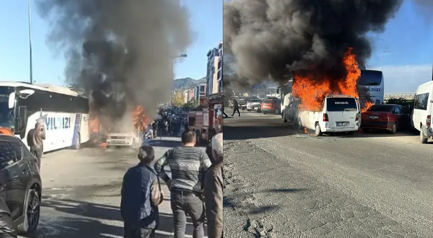 Hopa'da minibüs yangını korkuttu