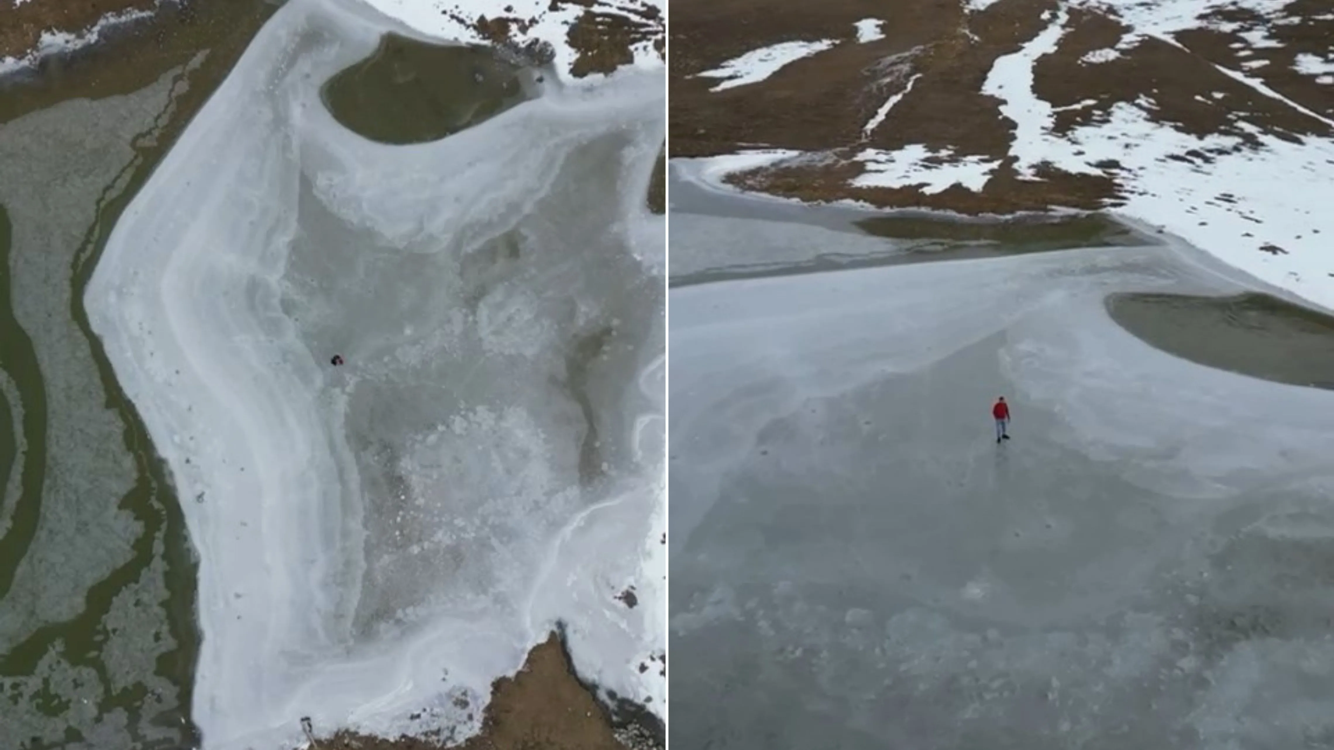 Eğnaçor Yaylası'nda göl yüzeyi buz tuttu