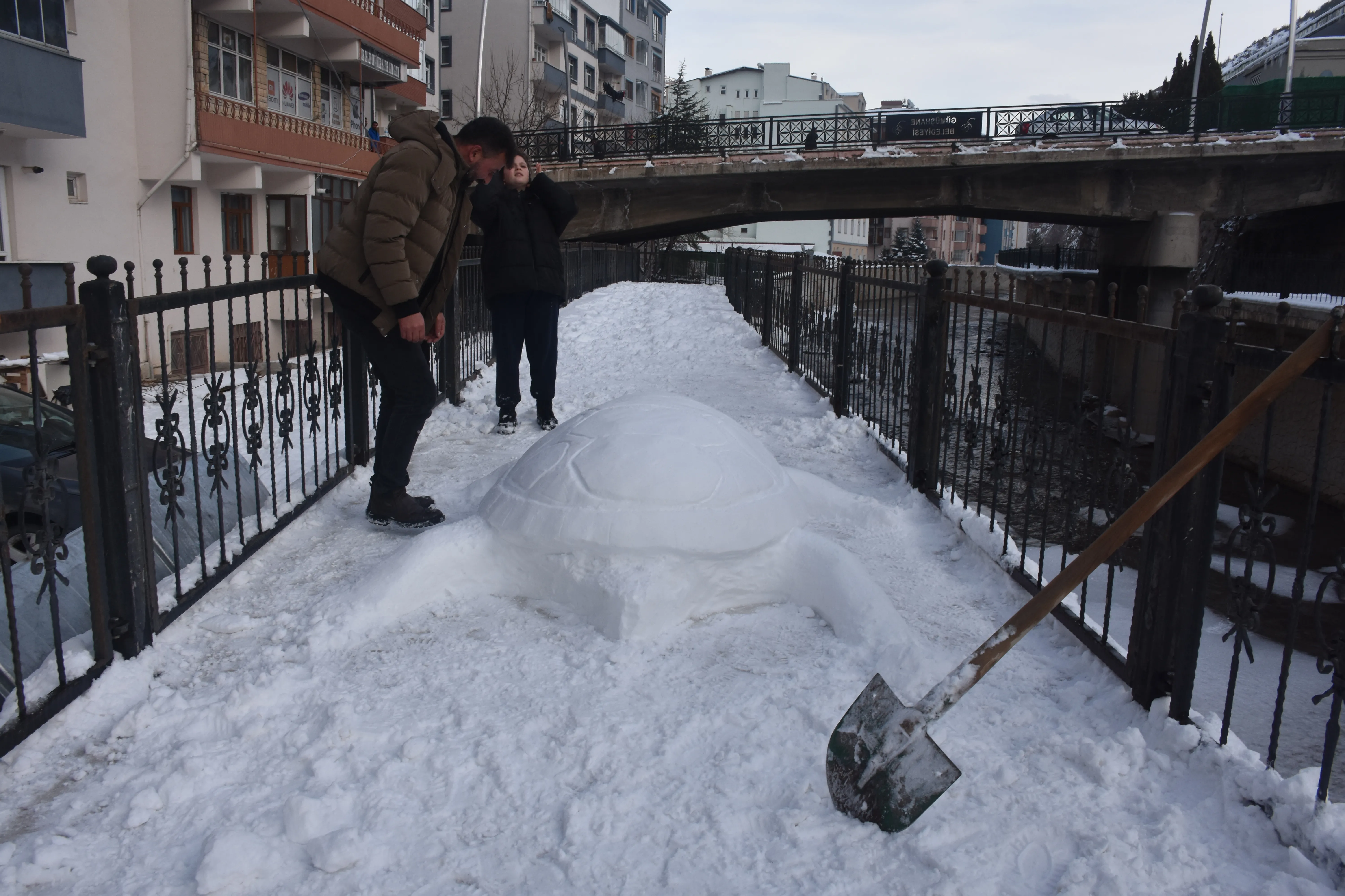 Gümüşhane'de tır şoförü kardan kaplumbağa yaptı