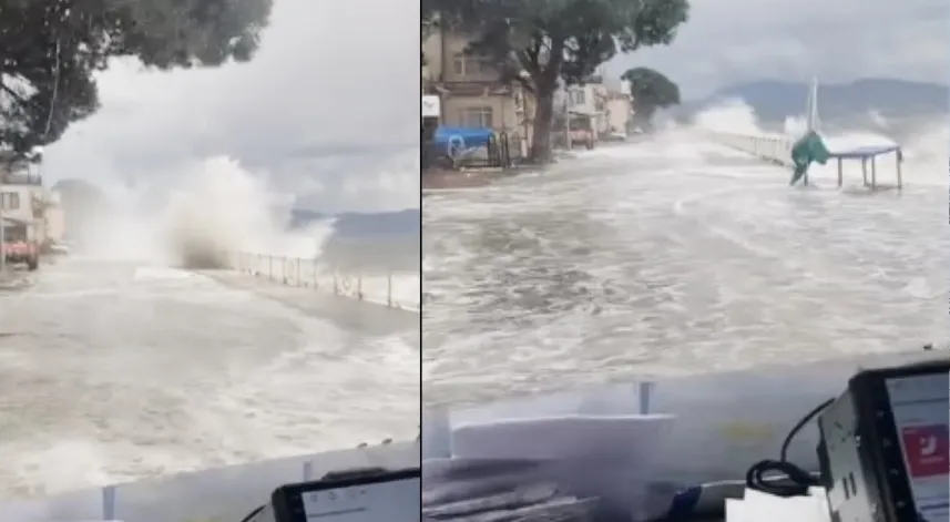 Fırtına sebebiyle kara ile deniz birleşti, tekneler battı