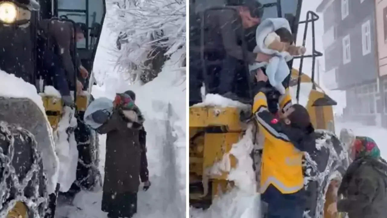 Ordu'da yolu kardan kapanan mahalledeki hasta çocuk hastaneye ulaştırıldı
