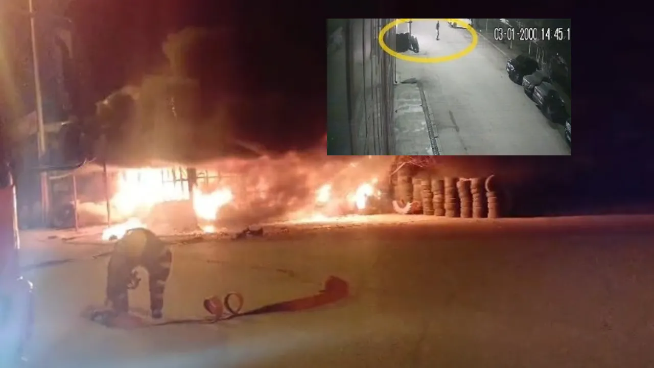 Çorum'da lastikçi dükkanının kundaklama anı kamerada