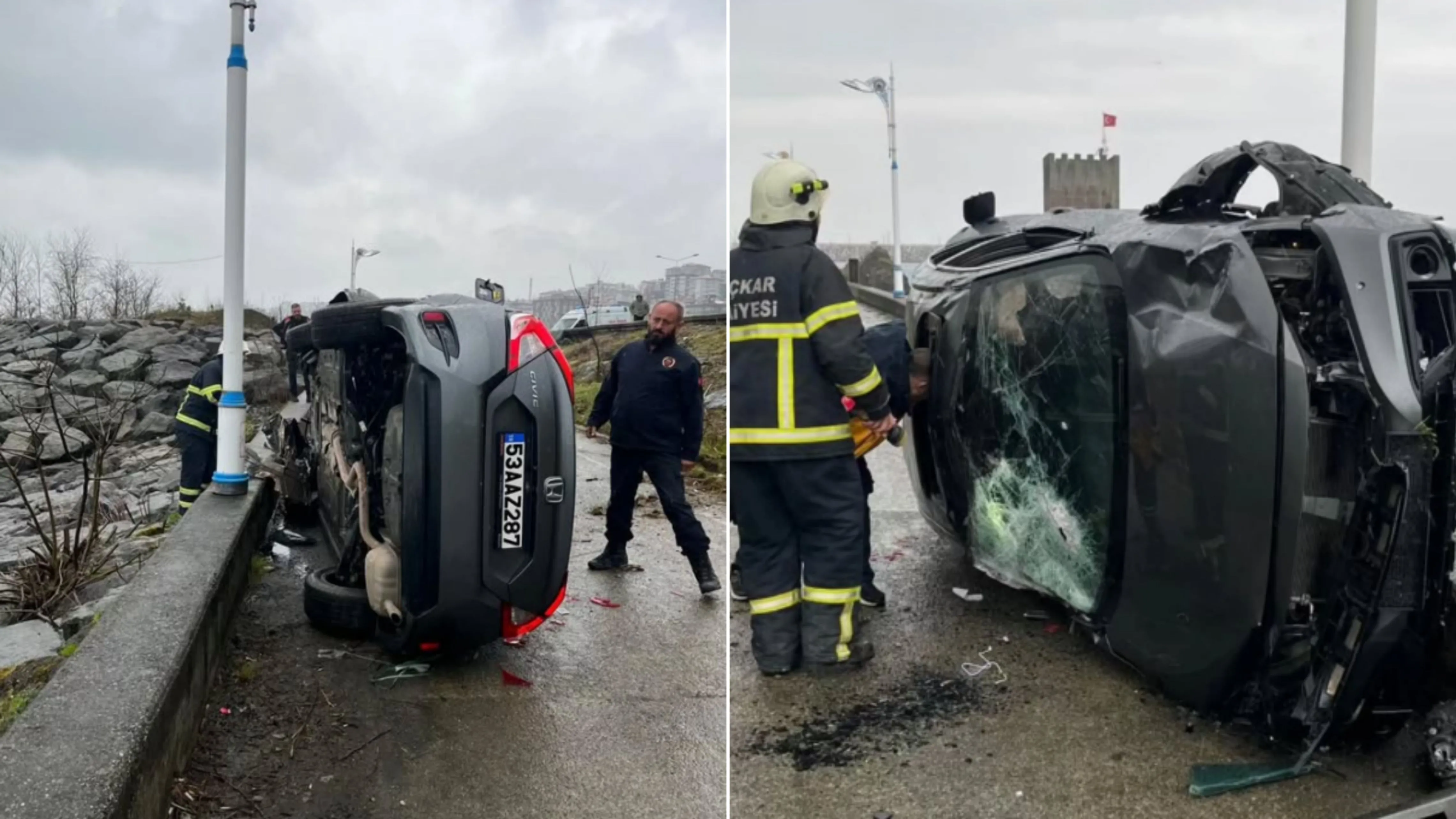 Pazar’da trafik kazası: Araç takla attı, 2 kişi yaralandı