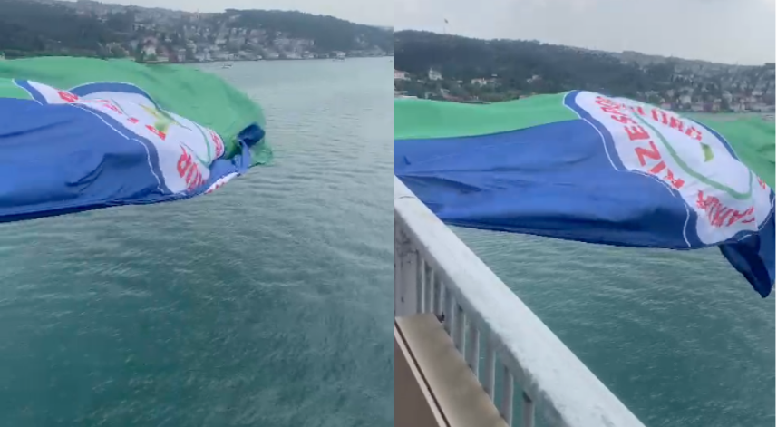 Yeşil-mavili bayrak, İstanbul Boğazı'nda dalgalanıyor	