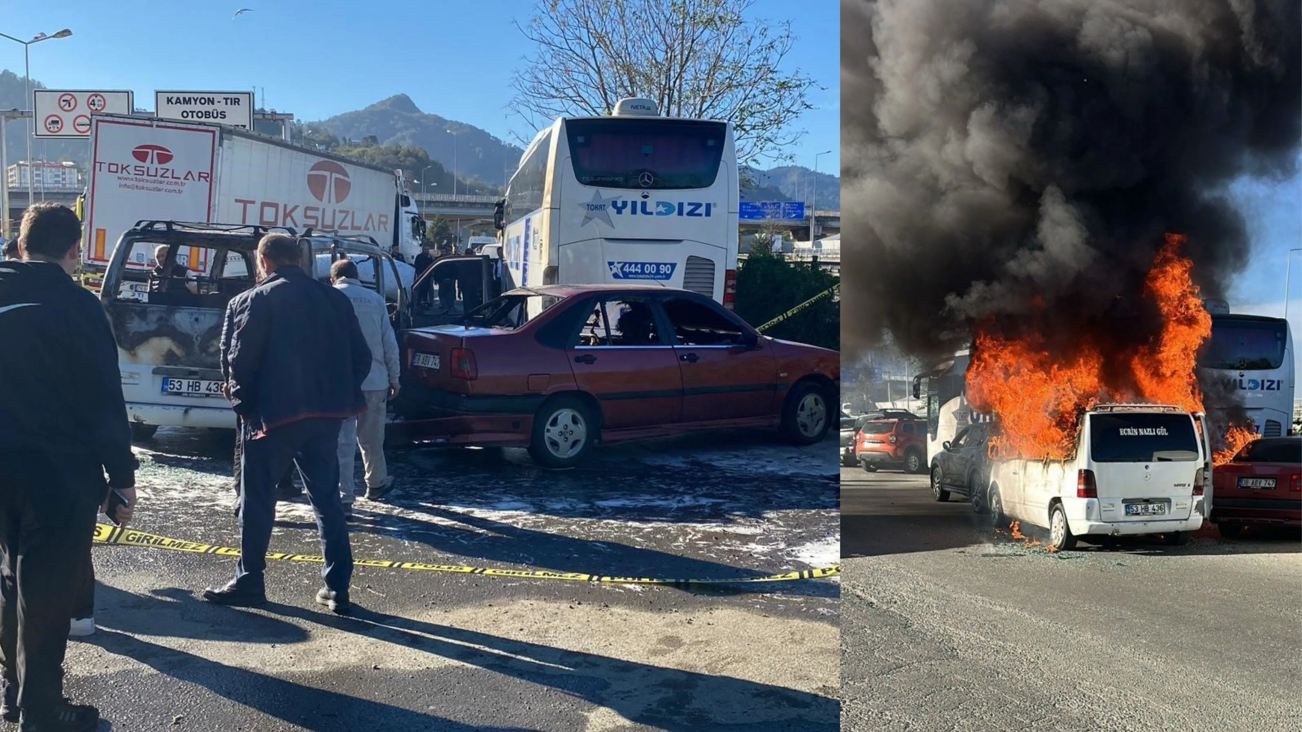 Rize plakalı minibüs bir anda alev aldı